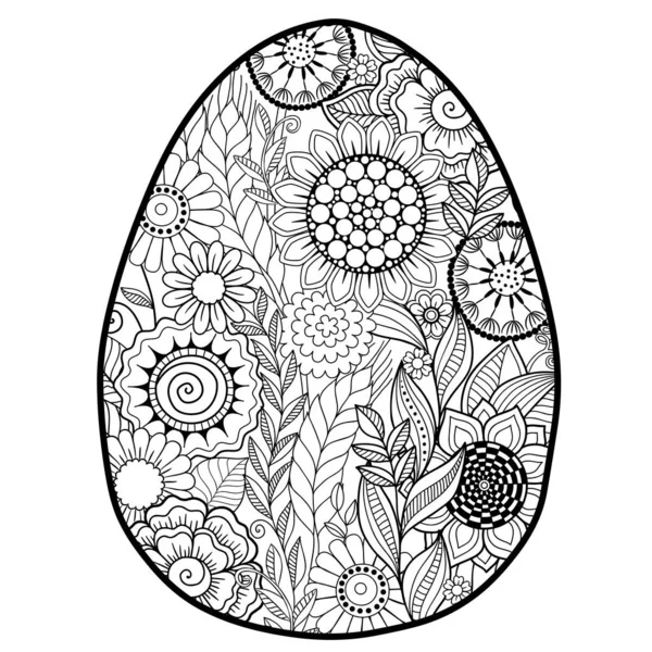 Vector Coloring Book Page Adults Coloring Black Contour Detailed Easter — Stock Vector