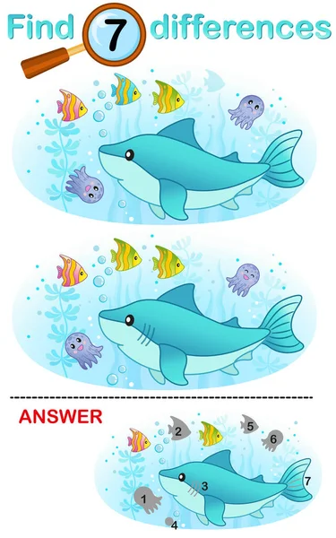 Vektorová Logická Hra Pro Děti Najít Rozdíly Obrázku Podmořský Svět — Stockový vektor