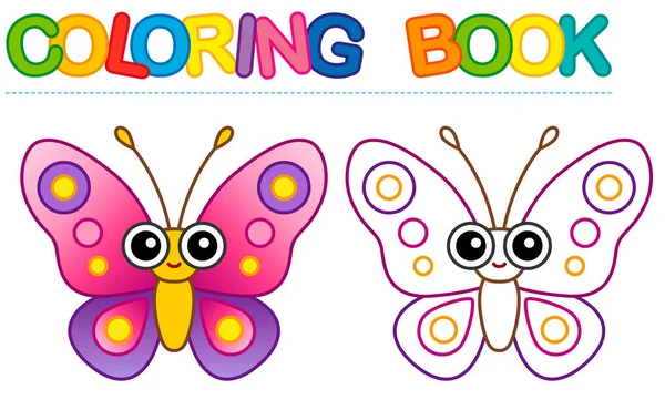 Página Para Colorear Divertido Insecto Mariposa Sonriente Libro Para Colorear — Vector de stock