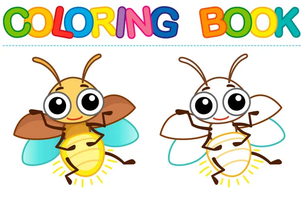 Una Luciérnaga Graciosa Insectos Para Colorear Estilo Dibujos Animados — Vector de stock