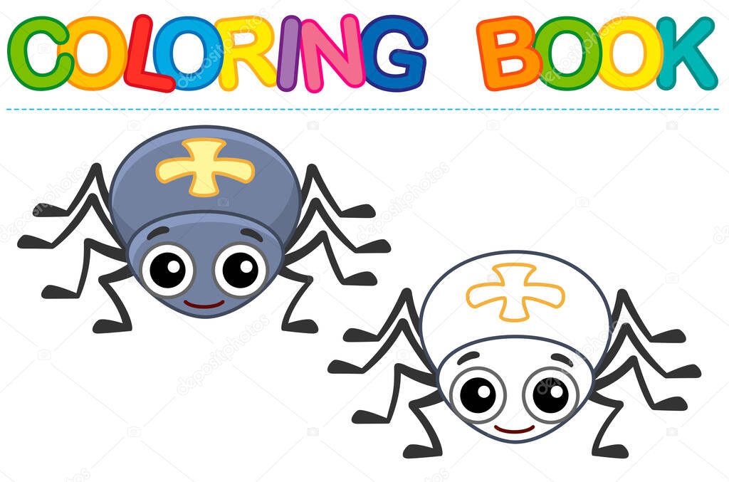 Funny spider. Coloring Insect in a cartoon style