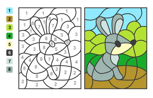 简单的载体着色野兔或野兔 颜色通过数字 用于儿童教育的益智游戏 — 图库矢量图片