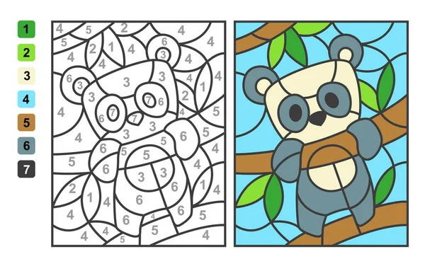 简单的载体着色动物园的动物熊熊猫 颜色通过数字 用于儿童教育的益智游戏 — 图库矢量图片