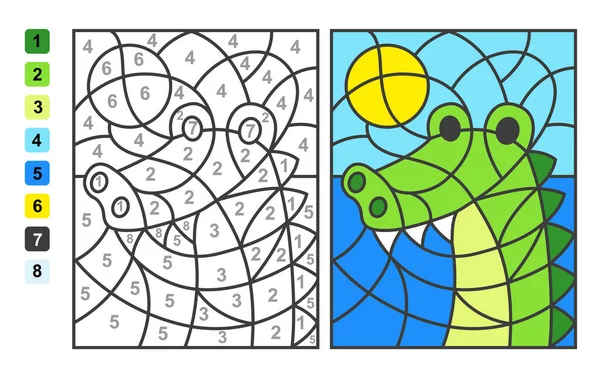 简单的向量着色动物园动物鳄鱼 颜色通过数字 用于儿童教育的益智游戏 — 图库矢量图片