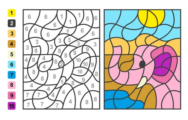 Einfache Vektor Färbung Zoo Tier Elefant Farbe Nach Zahlen Puzzle — Stockvektor