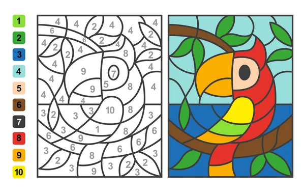 Vector Simple Para Colorear Zoológico Animal Loro Pájaro Color Por — Vector de stock