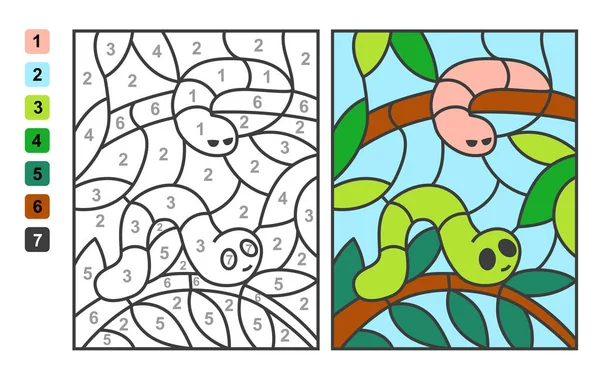 按数字表示的颜色动画 儿童教育 绘图和学习数学的猜谜游戏 — 图库矢量图片