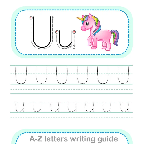 Letter Writing Guide Worksheet Tracing Letters Uppercase Lowercase English Alphabet — Stock Vector