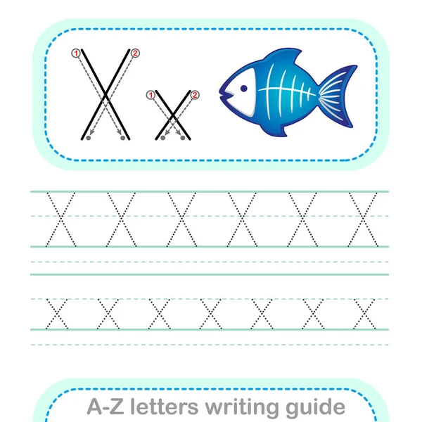 Letter Writing Guide Arbeitsblatt Suchbuchstaben Groß Und Kleinbuchstaben Des Englischen — Stockvektor