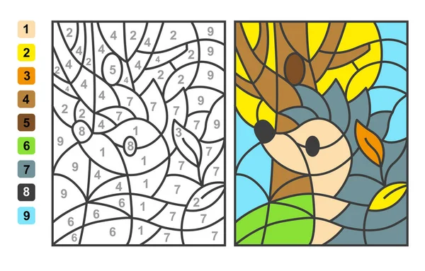 用数字表示颜色刺猬动物 儿童教育 绘图和学习数学的益智游戏 — 图库矢量图片