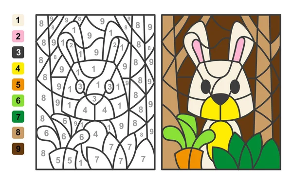 Color Por Números Bunnyanimal Puzzle Juego Para Niños Educación Dibujo — Vector de stock