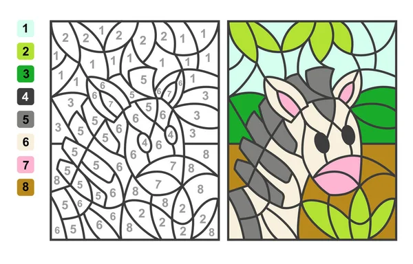 用数字表示颜色斑马动物 儿童教育 绘图和学习数学的益智游戏 — 图库矢量图片