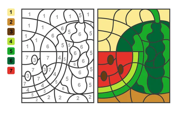 Colorir por números. jogo de puzzle para a educação infantil. números e  cores para desenhar e aprender matemática. vegetais de vetor