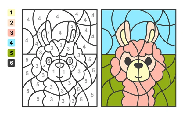 用数量表示的颜色美洲驼动物 儿童教育拼图游戏 绘画和学习数学的色彩 — 图库矢量图片