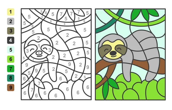 数量决定颜色懒惰的生物懒惰的动物 儿童教育 绘图和学习数学的益智游戏 — 图库矢量图片