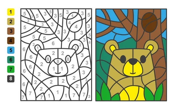 简单的矢量着色野生动物熊 颜色通过数字 用于儿童教育的益智游戏 — 图库矢量图片