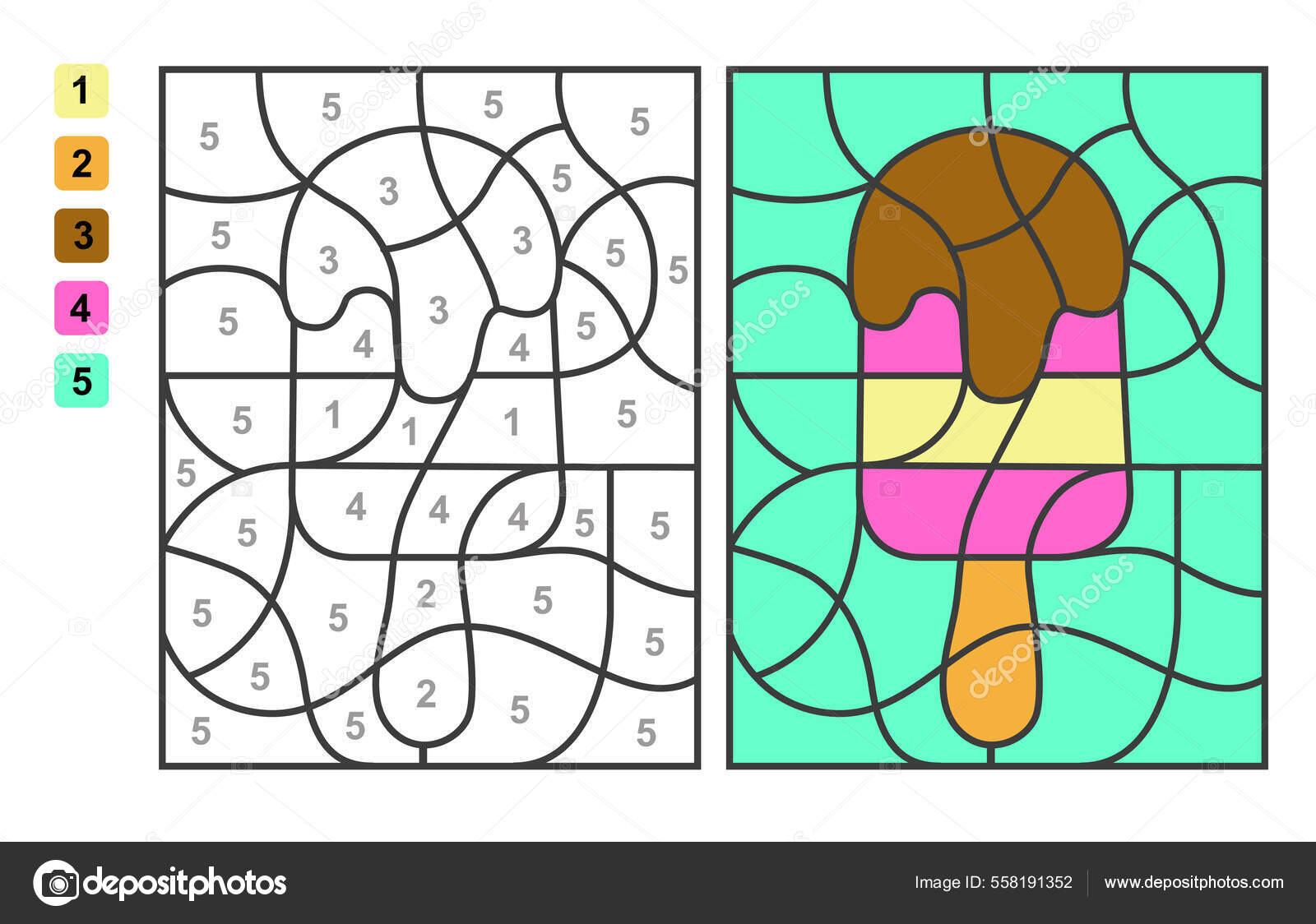 Juego Educativo Para Niños. Colorear Por Números. Palitos De Helado  Ilustraciones svg, vectoriales, clip art vectorizado libre de derechos.  Image 183471264
