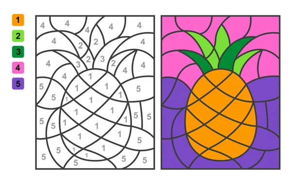用数字表示的菠萝片的颜色 儿童教育 绘图和学习数学的益智游戏 — 图库矢量图片