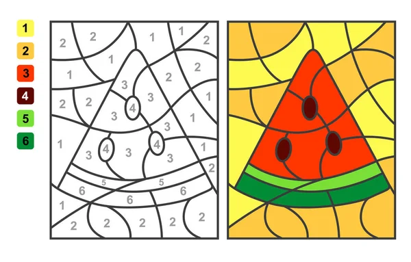 Colorir por números. jogo de puzzle para a educação infantil. números e  cores para desenhar e aprender matemática. frutas de vetor