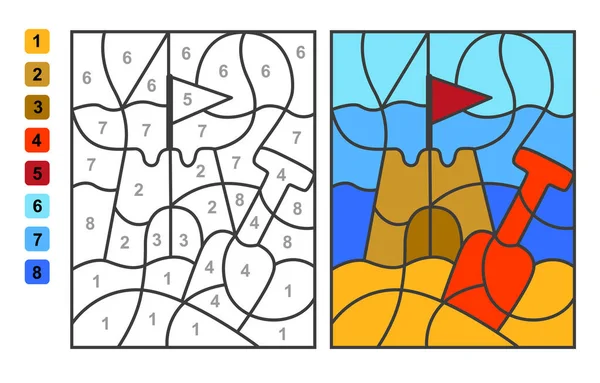 Color Por Números Vacaciones Verano Puzzle Para Educación Los Niños — Vector de stock