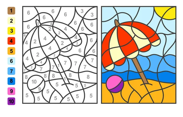 Color Por Números Vacaciones Verano Puzzle Para Educación Los Niños — Vector de stock