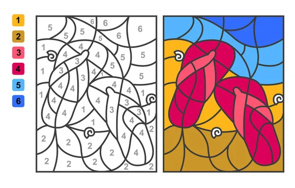 Color Por Números Vacaciones Verano Puzzle Para Educación Los Niños — Vector de stock