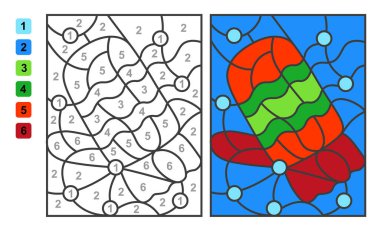 Rakamlara göre renk. Çocuk eğitimi, çizim ve matematik için bulmaca oyunu