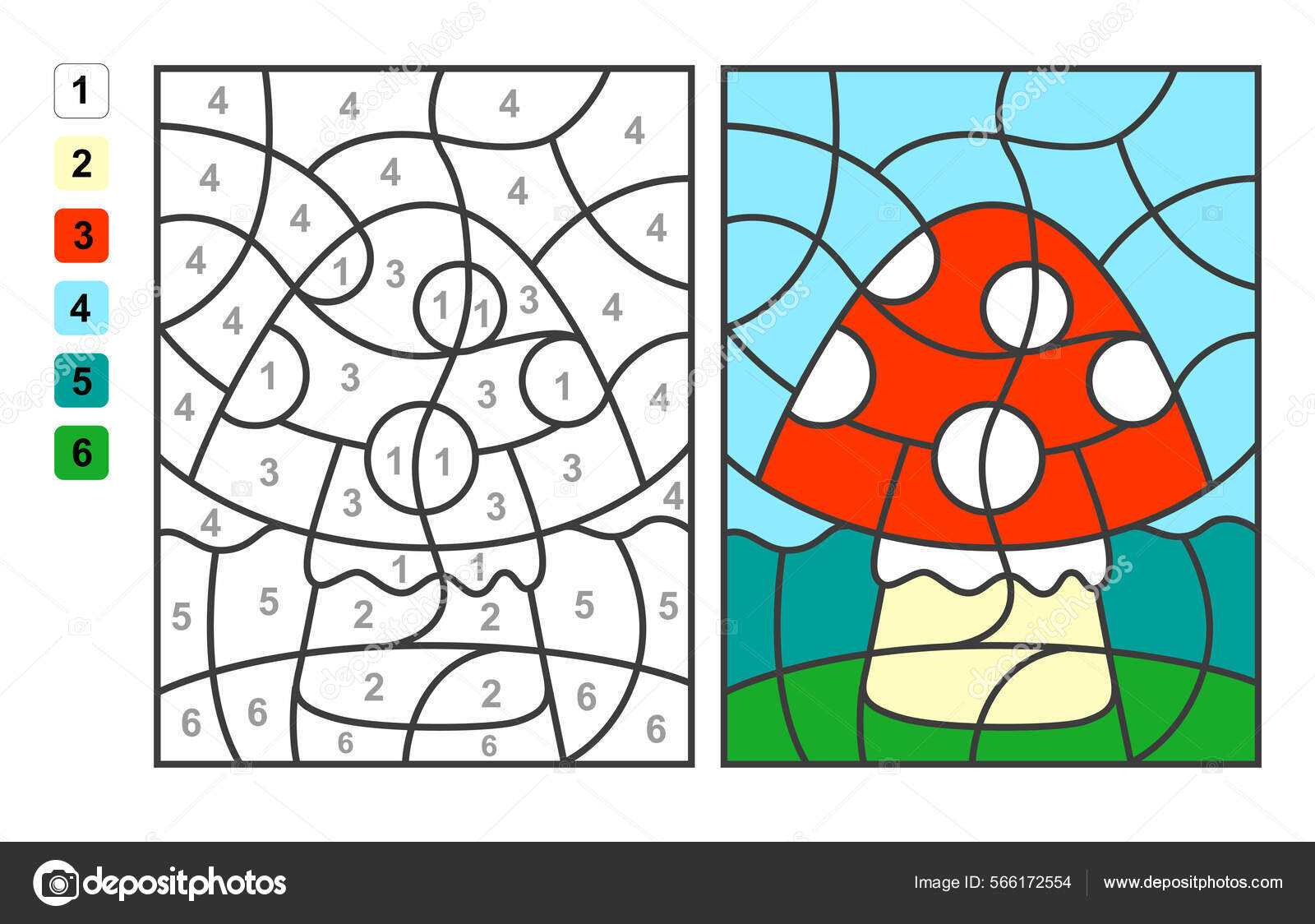 Colorir por números. jogo de puzzle para a educação infantil. números e  cores para desenhar e aprender matemática. flores de vetor