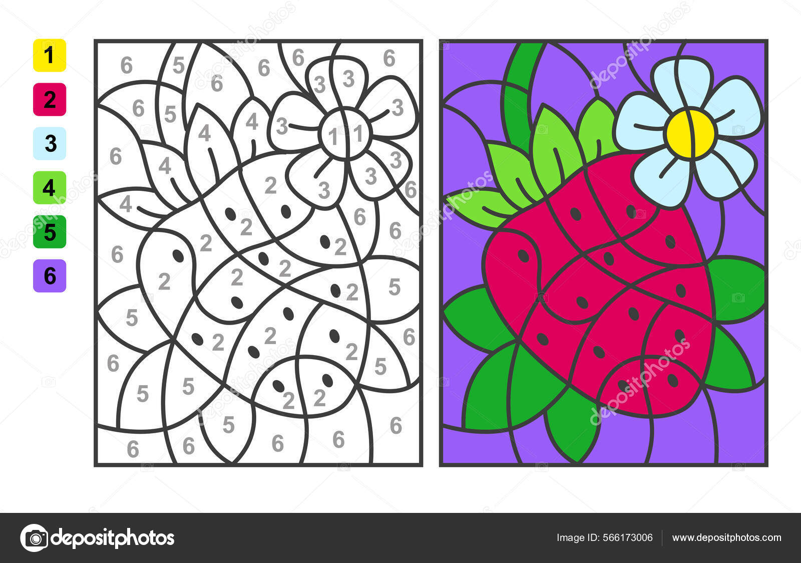 Colorir por números. jogo de puzzle para a educação infantil. números e  cores para desenhar e aprender matemática. flores de vetor