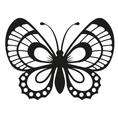 Siyah siluet zarif kelebek beyaz arka planda izole.