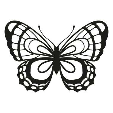 Siyah siluet zarif kelebek beyaz arka planda izole.