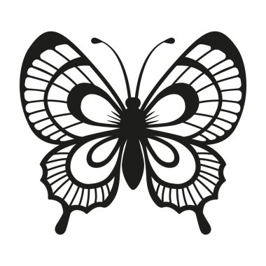 Siyah siluet zarif kelebek beyaz arka planda izole.