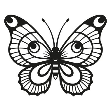 Siyah siluet zarif kelebek beyaz arka planda izole.