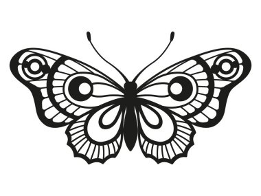 Siyah siluet zarif kelebek beyaz arka planda izole.