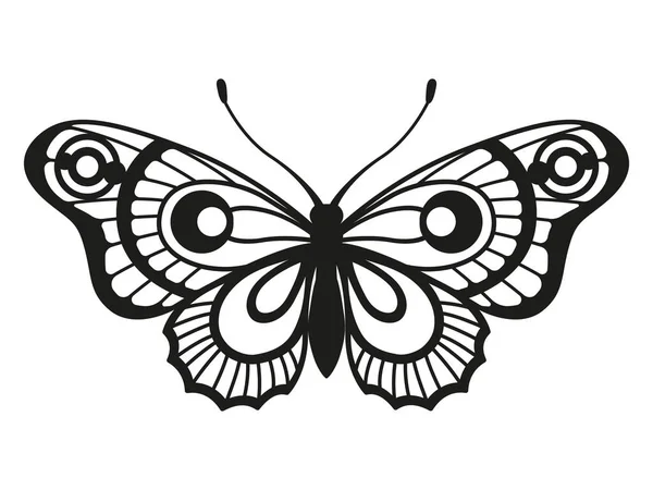 Silueta Negra Elegante Mariposa Aislada Sobre Fondo Blanco — Vector de stock