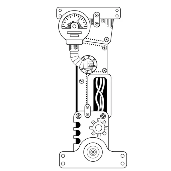 Carte Colorat Vectorial Pentru Adulți Scrisoare Chirilică Steampunk Alfabet Mecanic — Vector de stoc