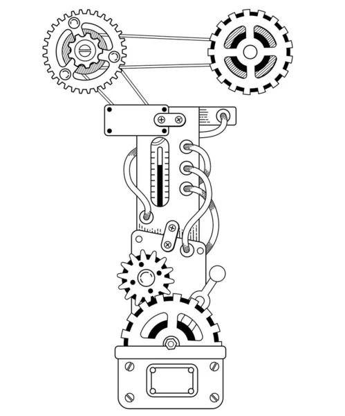 Vector Coloring Book Adults Steampunk Cyrillic Letter Mechanical Alphabet Made — Image vectorielle