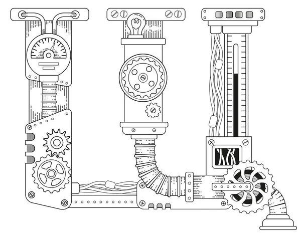 Carte Colorat Vectorial Pentru Adulți Scrisoare Chirilică Steampunk Alfabet Mecanic — Vector de stoc