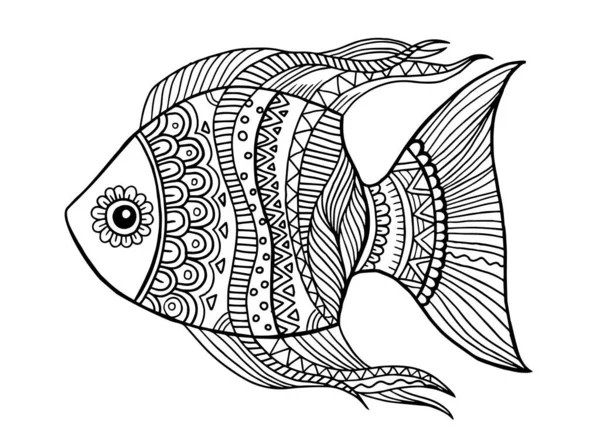 Vector Coloring Book Page Adult Fish Detailed Pattern Isolated White - Stok Vektor