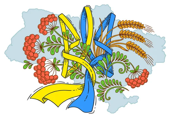 Векторная Иллюстрация Декоративная Версия Государственного Символа Украины Трезубец Лента Цветах — стоковый вектор