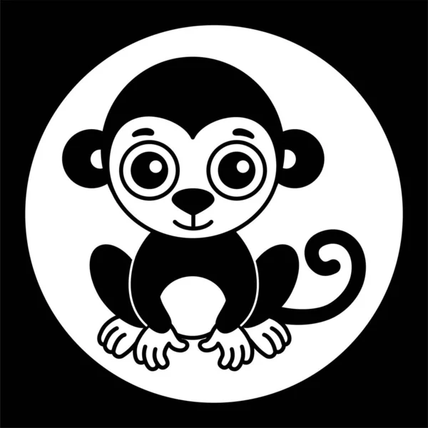 Černá Bílá Šablona Legrační Opice Silueta Ilustrace Pro Novorozenecký Mateřský — Stockový vektor