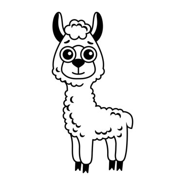 Çocuk boyama kitabı için boyama hayvanı. Çizgi film tarzında komik alpaka