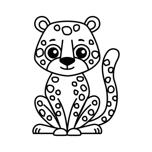Раскрашивание Животных Детской Раскраски Смешной Леопард Мультяшном Стиле — стоковый вектор