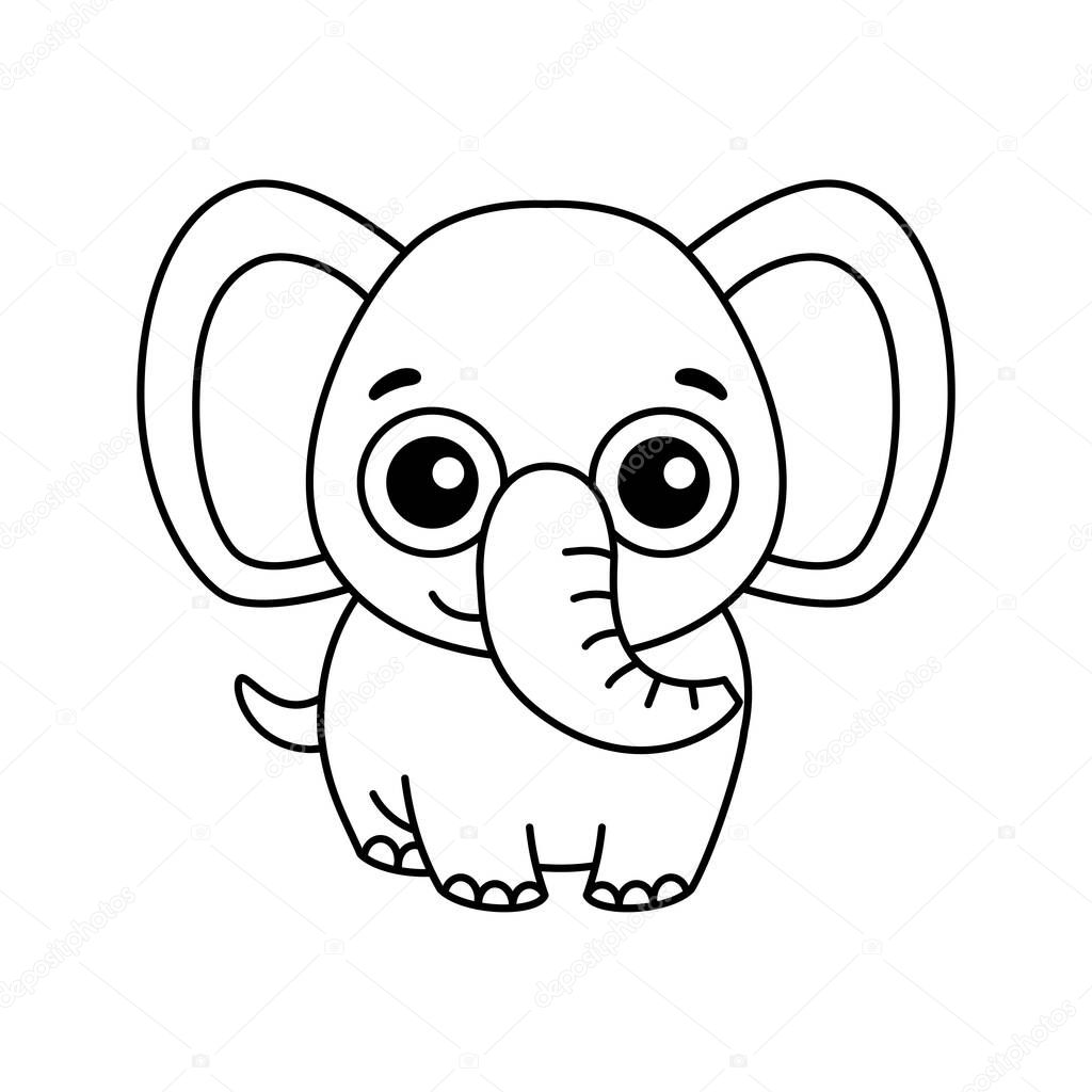 Coloring animal for children coloring book. Funny elephant in a cartoon style