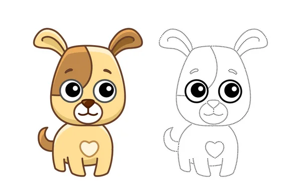 Coloring Animal Children Coloring Book Funny Dog Cartoon Style Trace — Stok Vektör