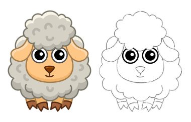 Coloring farm animal for children coloring book. Funny sheep in a cartoon style. Trace the dots and color the picture