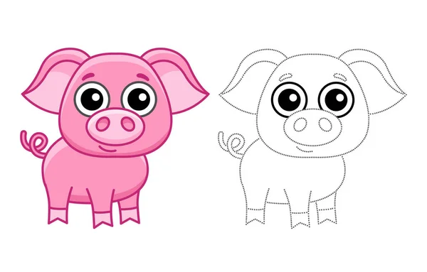 Colorear Animal Granja Para Niños Para Colorear Libro Cerdo Gracioso — Vector de stock