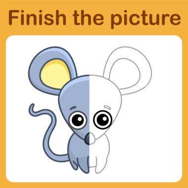 Noktayı birleştir ve fare resmini tamamla. Çocuklar için basit boyama. Çizim oyunu