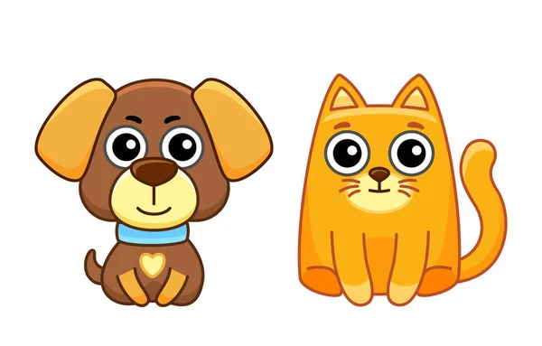 Animal Children Coloring Book Cute Dog Cat Cartoon Style — Vetor de Stock