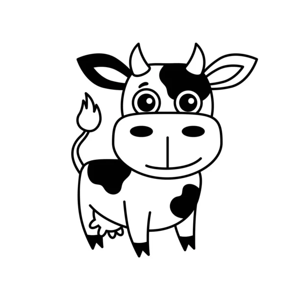 Funny Farm Animal Coloring Cow Cartoon Style — Stockvektor
